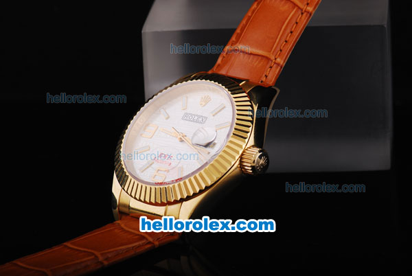 Rolex Datejust Automatic Gold Case with White Dial-Leather Strap - Click Image to Close